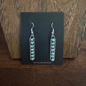 Turquoise Stone Dangle Earrings - Silver Tone